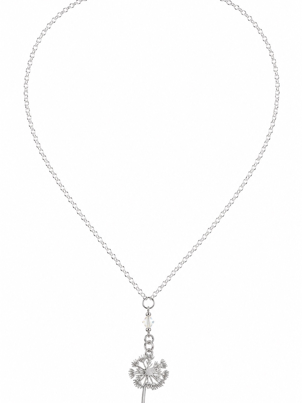 Dandelion Pendant Necklace with Pale Yellow Crystal Bead